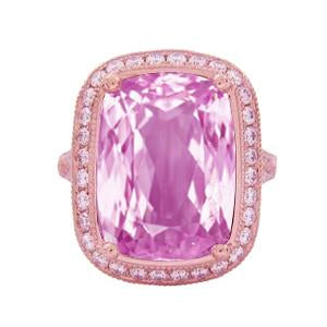 Solitaire With Accents 25.90 Ct. Kunzite And Diamonds Ring Rose Gold - Gemstone Ring-harrychadent.ca