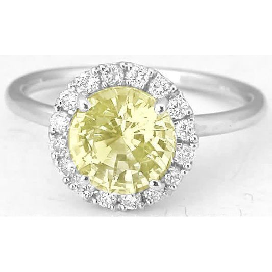 Solitaire With Accents 4 Carats Yellow Sapphire Ring White Gold 14K - Gemstone Ring-harrychadent.ca