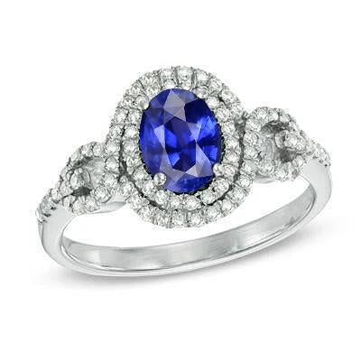 Solitaire With Accents Sapphire Diamond Ring 3.25 Carats WG 14K - Gemstone Ring-harrychadent.ca