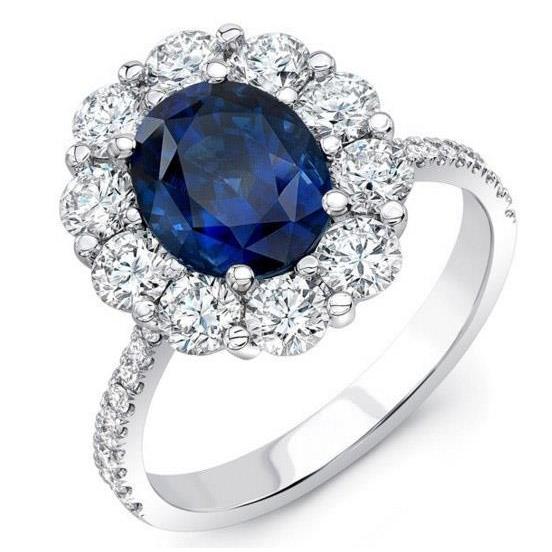 Solitaire With Accents Sri Lanka Sapphire Diamonds 4.75 Ct. Ring WG 14K - Gemstone Ring-harrychadent.ca