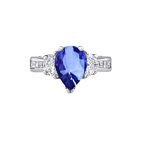 Sparkling 3.30 Ct. Pear Ceylon Sapphire Diamonds Ring White Gold 14K - Gemstone Ring-harrychadent.ca