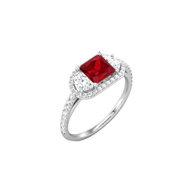 Sparkling 3 Carat Princess Red Ruby Three Stone Style Ring WG 14K - Gemstone Ring-harrychadent.ca