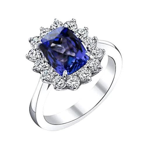 Sparkling 4.30 Carats Cushion Tanzanite Diamond Anniversary Ring - Gemstone Ring-harrychadent.ca