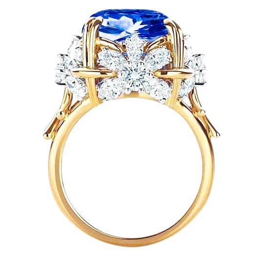 Sparkling Cushion Ceylon Sapphire Diamond Ring 7.81 Ct Yellow Gold 14K - Gemstone Ring-harrychadent.ca