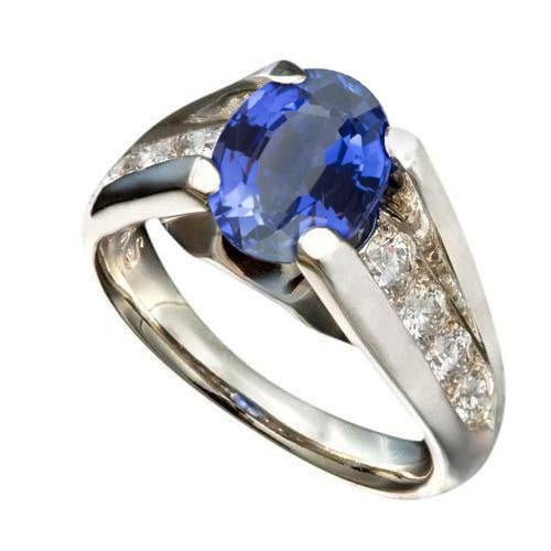 Sparkling Oval Ceylon Sapphire Diamonds Ring 2.10 Carats White Gold - Gemstone Ring-harrychadent.ca