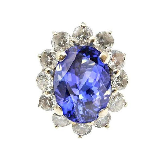 Sparkling Oval Tanzanite And Diamonds Halo Ring 7.50 Carats Jewelry - Gemstone Ring-harrychadent.ca