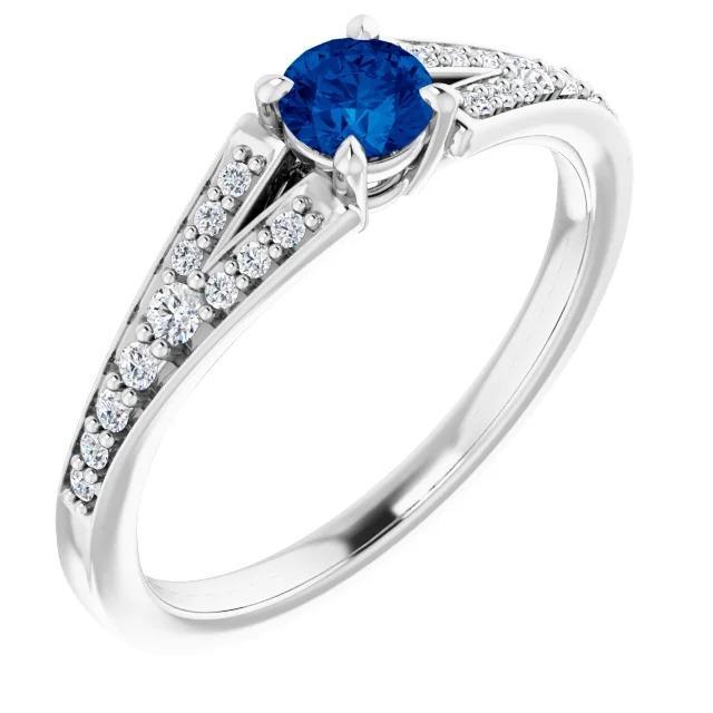 Split Shank Round Blue Sapphire Ring White Gold 14K 1.75 Carats - Gemstone Ring-harrychadent.ca
