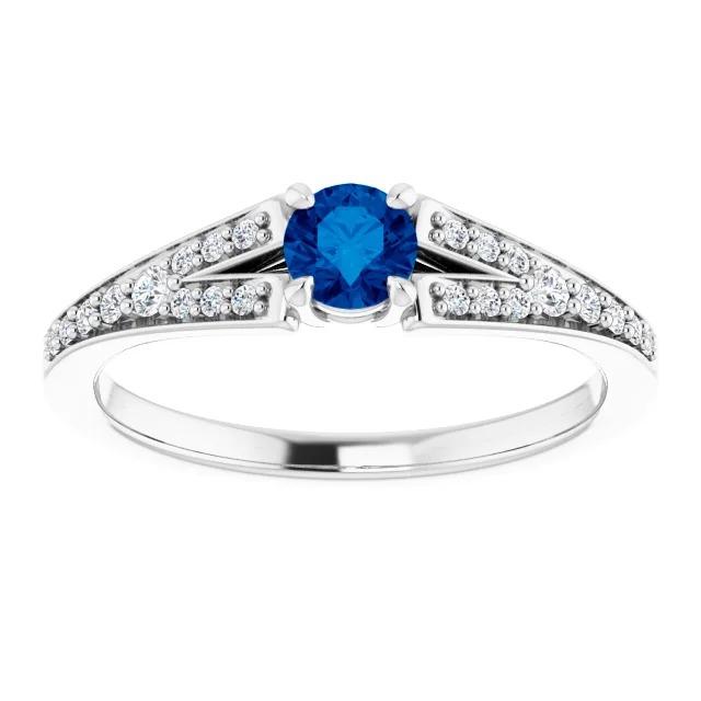Split Shank Round Blue Sapphire Ring White Gold 14K 1.75 Carats - Gemstone Ring-harrychadent.ca