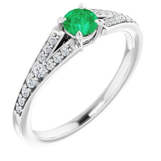 Split Shank Round Green Emerald Ring 1.75 Carats White Gold 14K - Gemstone Ring-harrychadent.ca