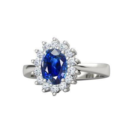 Sri Lanka Blue Sapphire Diamond Engagement Ring 2.60 Ct White Gold 14K - Gemstone Ring-harrychadent.ca