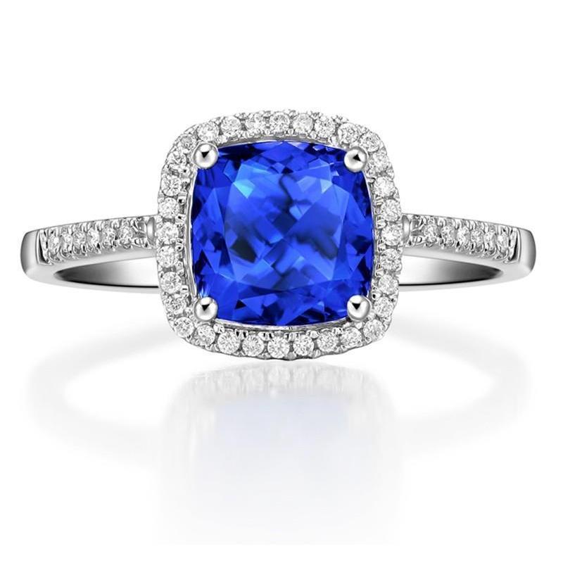 Sri Lanka Blue Sapphire Diamonds 3.30 Ct Ring White Gold 14K - Gemstone Ring-harrychadent.ca