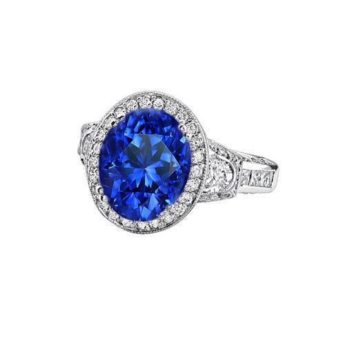 Sri Lanka Blue Sapphire Diamonds Ring 5.33 Carats White Gold 14K New - Gemstone Ring-harrychadent.ca