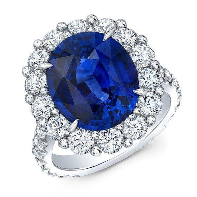 Sri Lanka Blue Sapphire Halo Diamond Ring 4.50 Carats White Gold 14K - Gemstone Ring-harrychadent.ca