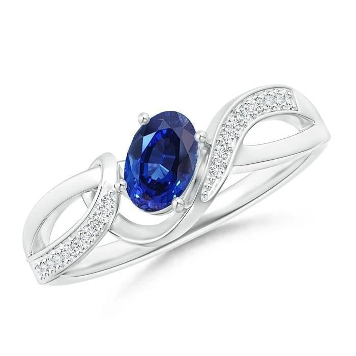 Sri Lanka Blue Sapphire Ribbon Ring 2.90 Ct White Gold 14K - Gemstone Ring-harrychadent.ca