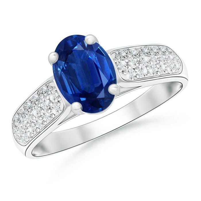 Sri Lanka Blue Sapphire Round Diamonds Ring White Gold 4.40 Carats - Gemstone Ring-harrychadent.ca