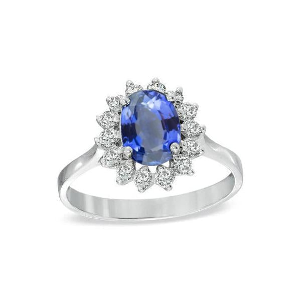 Sri Lanka Sapphire Diamond Engagement Ring 3.90 Ct. White Gold 14K - Gemstone Ring-harrychadent.ca