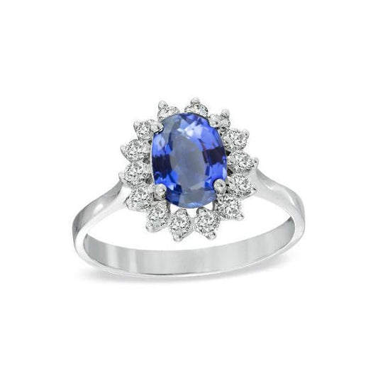 Sri Lanka Sapphire Diamond Engagement Ring 3.90 Ct. White Gold 14K - Gemstone Ring-harrychadent.ca