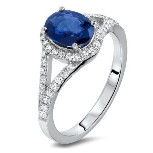 Sri Lanka Sapphire Diamonds 3.40 Carats Ring White Gold 14K - Gemstone Ring-harrychadent.ca
