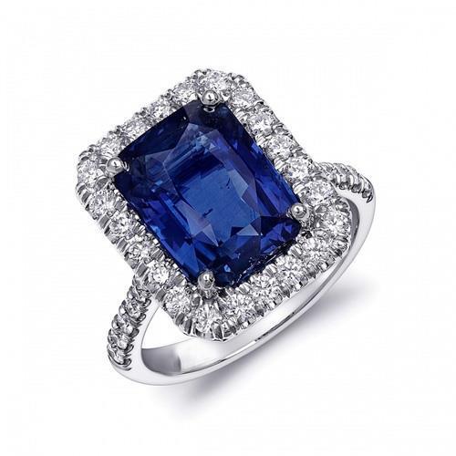 Sri Lanka Sapphire Diamonds 4.30 Carats Wedding Ring 14K Gold White - Gemstone Ring-harrychadent.ca