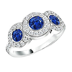 Sri Lanka Sapphire Natural Earth Mined Diamonds 4.50 Ct Ring Gold 3-Stone Style
