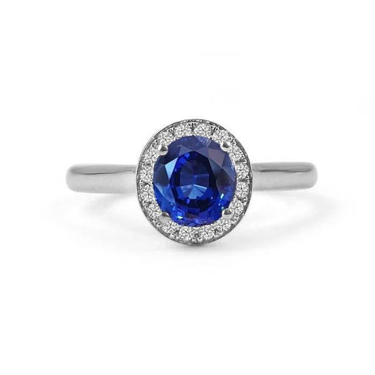 Sri Lanka Sapphire Oval And Round Diamond Ring Gold 14K 2.90 Ct. - Gemstone Ring-harrychadent.ca