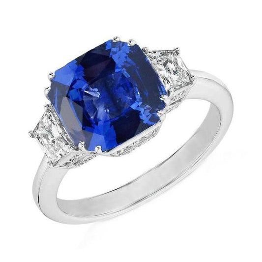 Sri Lankan Blue Sapphire Asscher Diamond Ring 2 Ct. WG 14K - Gemstone Ring-harrychadent.ca