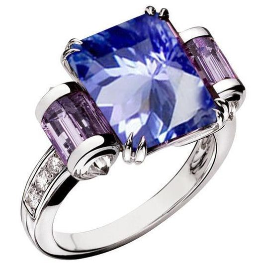 Sri Lankan Sapphire Amethyst And Diamonds 8 Carat Ring 14K Jewelry - Gemstone Ring-harrychadent.ca