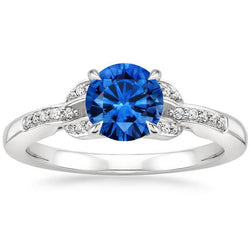 Sri Lankan Sapphire And Diamonds 2.90 Carats Ring White Gold 14K