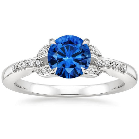 Sri Lankan Sapphire And Diamonds 2.90 Carats Ring White Gold 14K - Gemstone Ring-harrychadent.ca