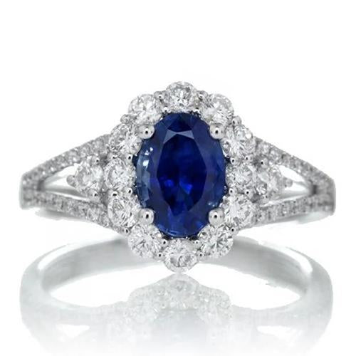 Sri Lankan Sapphire Diamond Ring 2.05 Carats White Gold 14K Jewelry - Gemstone Ring-harrychadent.ca