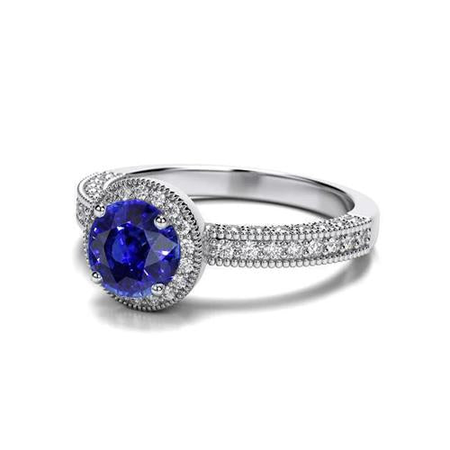 Sri Lankan Sapphire Diamond Ring White Gold 3.05 Carats Vintage Style - Gemstone Ring-harrychadent.ca