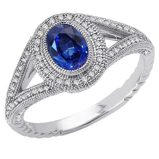 Sri Lankan Sapphire Diamonds White Gold Anniversary Ring 3.51 Ct. - Gemstone Ring-harrychadent.ca