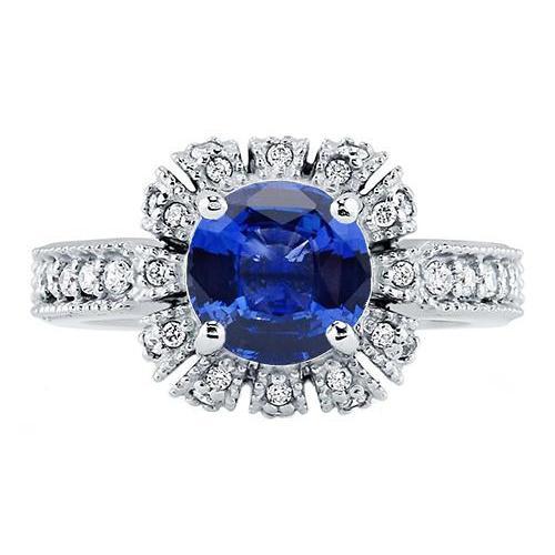 Sri Lankan Sapphire Round Cut Diamond Wedding Ring 3.20 Carats Jewelry - Gemstone Ring-harrychadent.ca