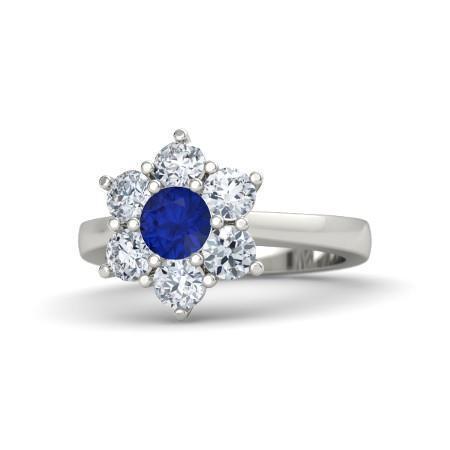 Sri Lankan Sapphire Round Diamond Ring 4 Carats White Gold 14K - Gemstone Ring-harrychadent.ca