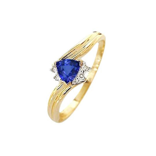 Sri Lankan Sapphire Trillion & Diamond 3.95 Carat Ring Yellow Gold 18K - Gemstone Ring-harrychadent.ca