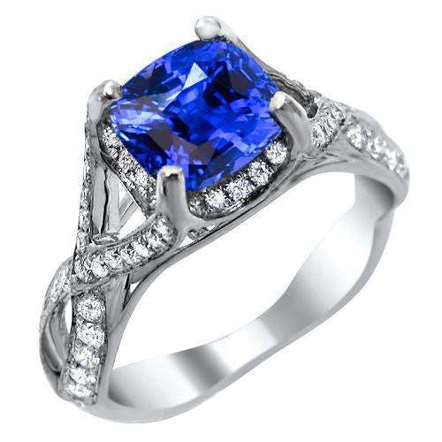 Sri Lankan Sapphire With Diamond 4.50 Ct Wedding Ring White Gold 14K - Gemstone Ring-harrychadent.ca