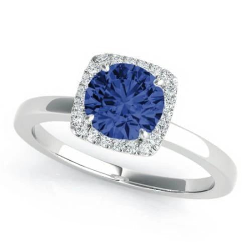 Sri Lankan Sapphire With Diamond Ring White Gold 14K 3.10 Carats - Gemstone Ring-harrychadent.ca