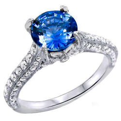Sri Lankan Sapphire With Diamonds Round Cut Ring 4.50 Ct
