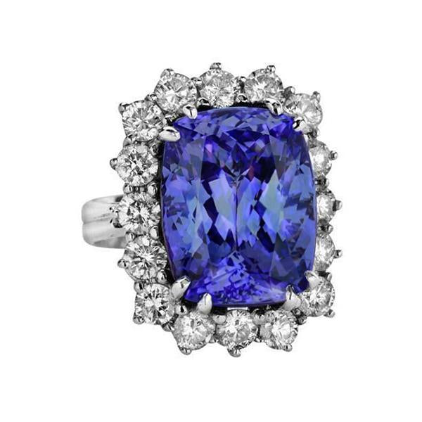 Tanzanite Cushion And Round Diamonds 6.50 Carat Halo Ring Gemstone - Gemstone Ring-harrychadent.ca