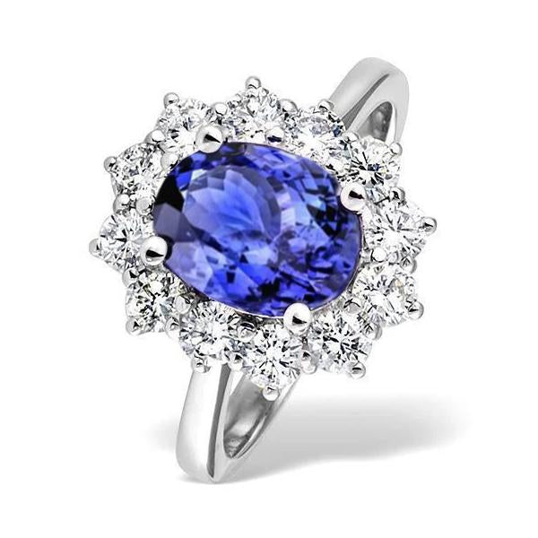Tanzanite Diamond Ring Flower Style Lady Gold Jewelry 2 Carats - Gemstone Ring-harrychadent.ca