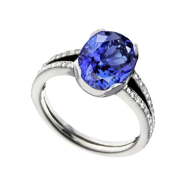 Tanzanite Oval And Round Diamonds 3.75 Carat Gemstone Ring Jewelry - Gemstone Ring-harrychadent.ca