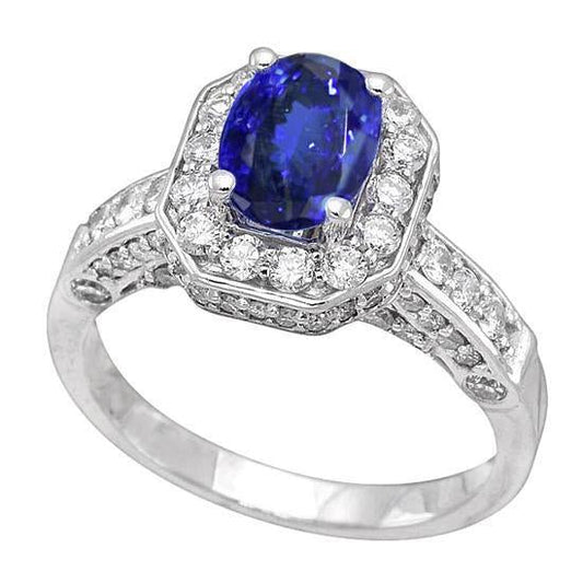 Tanzanite Oval & Round Diamonds 3.61 Carat Ring White Gold 14K - Gemstone Ring-harrychadent.ca