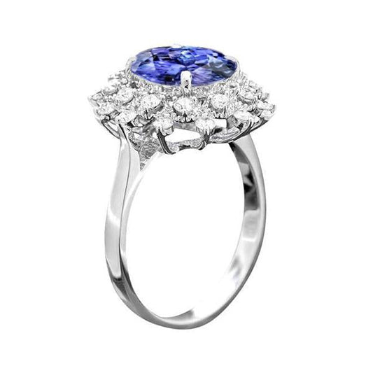 Tanzanite Round Diamond 3.75 Carat Ring White Gold 14K - Gemstone Ring-harrychadent.ca