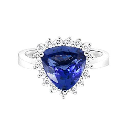 Tanzanite & Round Diamonds 4.60 Carat Ring White Gold 14K - Gemstone Ring-harrychadent.ca