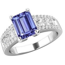 Tanzanite With Natural Earth Mined Diamonds 15.50 Carats Wedding Ring Gold White 14K New