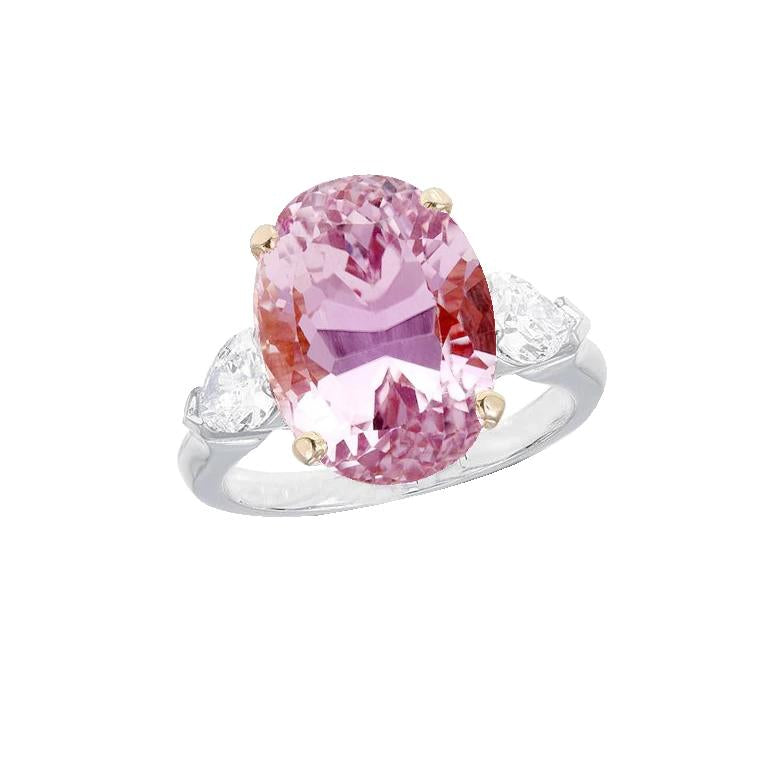 Three Stone 19 Carats Kunzite With Diamonds Anniversary Ring - Gemstone Ring-harrychadent.ca