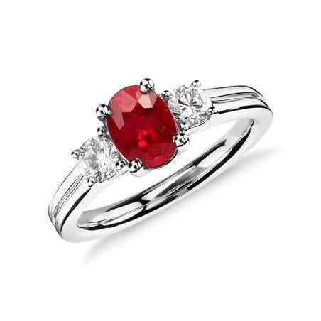 Three Stone 3.50 Carats Ruby And Diamonds Wedding Ring WG 14K - Gemstone Ring-harrychadent.ca