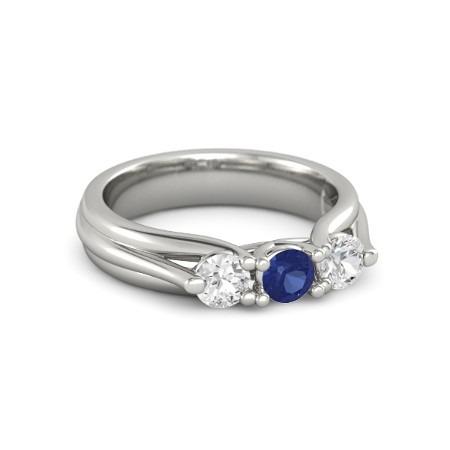 Three Stone Blue Sapphire And Diamond Ring 1 Carat White Gold 14K - Gemstone Ring-harrychadent.ca