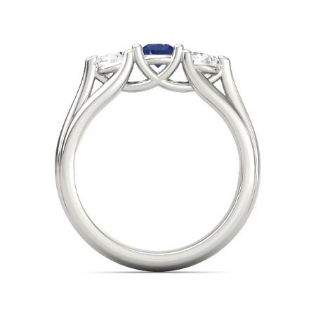 Three Stone Blue Sapphire And Diamond Ring 1 Carat White Gold 14K - Gemstone Ring-harrychadent.ca