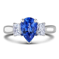 Three Stone Ceylon Sapphire With Natural Earth Mined Diamonds 3.50 Ct Ring White Gold